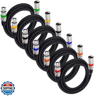 XLR Cable 3-Pin Male to Female DMX, 6ft, Nylon Braided, Shielded, 6-Pack - Image 1 of 4