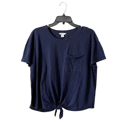 Camiseta Caslon Cuello Redondo Corbata Frontal Para Mujer Talla M Azul Manga Corta Algodón Top Foto 1 de 4