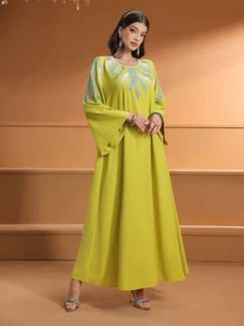 Dubai Damen langes Gewand Strass Stickerei Kaftan Maxikleid islamische Abaya neu - Bild 1 von 12