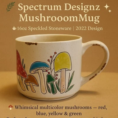 Spectrum Designz Mushroom Mug 16 oz Stoneware Speckled Multicolor Cottagecore - Image 1 of 4