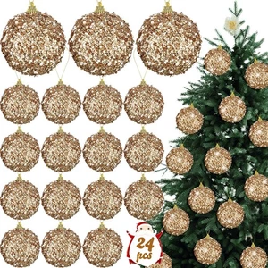 24 Pcs 3.15 Large Christmas Ball Ornaments Glitter Christmas Decorations Tree... - Foto 1 di 6