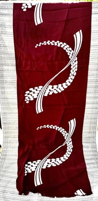 30’s-40s VINTAGE GEOMETRIC DECO  BURGUNDY RAYON FRINGED SCARF 44 INCH - Image 1 of 4