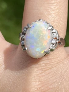 Wunderschöner mehrfarbiger 3,07 ctw australischer Opal & Diamant Platin Ring 8,17 Gramm! - Bild 1 von 10