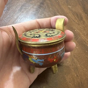 Mini China Cloisonne Kupfer Räuchergefäß Drache alt Messing Räuchergefäß - Bild 1 von 10