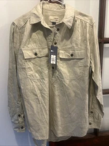 NWT Universal Thread Tan Khaki XS Long Sleeve Cotton Blend Partial Button Front - Picture 1 of 7