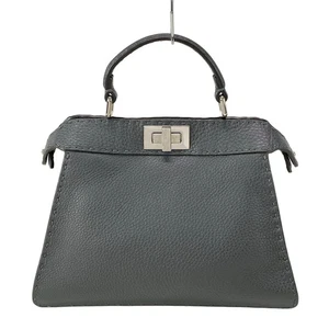 Auth FENDI Peekaboo ISeeU Small/Celeria 8BN327-ADYL Dark Gray Roman Leather - - Picture 1 of 20