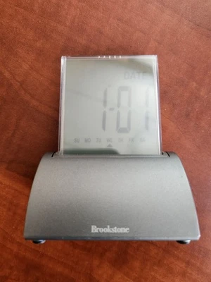Brookstone 4" Touchscreen Die-Cast Clock Time Temperature Date Timer Silver - Image 1 of 3