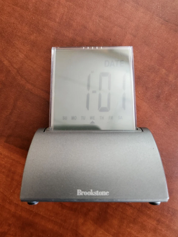 Brookstone 4" Touchscreen Die-Cast Clock Time Temperature Date Timer Silver - Image 1 of 3