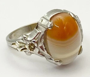 UNCAS Mng. Co Sterling Silver / 925 Vintage Real Agate Gemstone Ring Size 5.5 - Picture 1 of 14