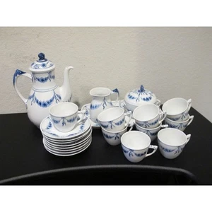 21 Pc. BING & GRONDAHL Empire Blue White Coffee Pot, Creamer, Sugar, Tray, C/S - Picture 1 of 10