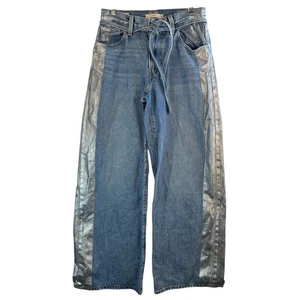 Levi's XL Straight Jeans 26 Silver Metallic Side Panel Belted High Rise Denim - Picture 1 of 11