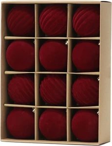 Senjie 3.15inch Burgundy Velvet Christmas Ornaments Balls Flocked Christmas Tree - Foto 1 di 7
