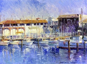 R. Wallich "Fisherman's Wharf" gerahmter Druck 12x12" - Bild 1 von 1