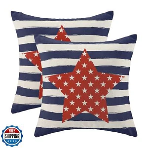 4th of July Pillow Covers 18x18 Inch Set of 2 Memorial Day Independence Day B - Picture 1 of 5