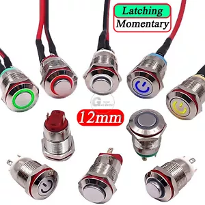 Interruptor de botón pulsador momentáneo/enganche de metal impermeable de 12 mm mini interruptor encendido/apagado - Imagen 1 de 34