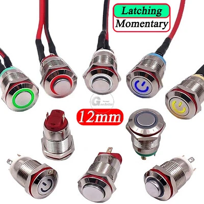 12mm Metal Waterproof Push Button Switch Momentary/Latching Mini Switch ON/OFF - Image 1 of 4