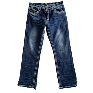 Pantalones de mezclilla True Luck para hombre 34 puños corte envejecido bolsillos bordados grunge Y2K - Imagen 1 de 10