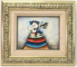 Joyce Roybal Signed Painting Mother and Child 17x15" - Picture 1 of 5