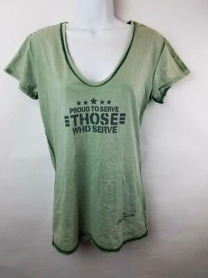 Camisa grande para mujer District Threads Budweiser gráfico militar Qoute verde Top Foto 1 de 4