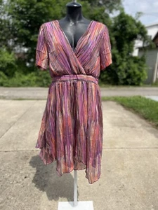 Misses Large Earthtone Asymmetrical Dress Midi Stunning Sheer - Picture 1 of 8