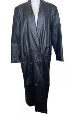 Винтажный Pelle кожи длинный Тренч черный двубортный - Изображение 1 из 4