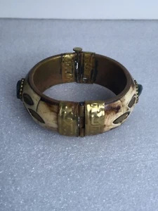 Pulsera de latón marroquí vintage con piedras naturales hecha a mano - Imagen 1 de 5