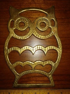 VTG MCM Mid Century Brass Owl Trivet Wall Hanging Art Kitchen Table Decor Boho - Picture 1 of 4