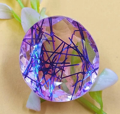 66Ct Certified Bi-Color Rutilated Quartz Lab-Created Oval Cut Loose Gemstone EKD - Image 1 of 4