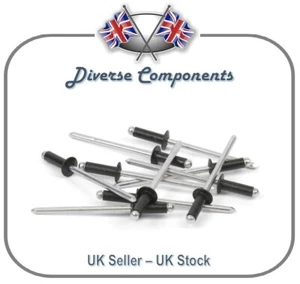 Black Aluminium Blind Rivets/Pop Rivets (Open) Dome/Mushroom Head - Picture 1 of 1