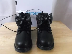 CARTER'S BLACK TODDLER GIRLS YOYO BIKER BOOTS WITH BOW - SIZE 10 - NEW - Picture 1 of 8