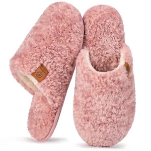 Women's Fuzzy Slip-on Slippers Warm Cozy Soft Lightweight Memory Foam Indoor ... - Picture 1 of 6