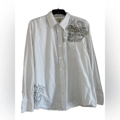 American Rag Mens XL Western Shirt Embroidered Button Front White Grey Striped - Image 1 of 4