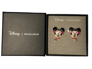 New in Box! Disney x Baublebar Minnie Mouse Pink Earmuff Scarf Enamel Earrings - Picture 1 of 3
