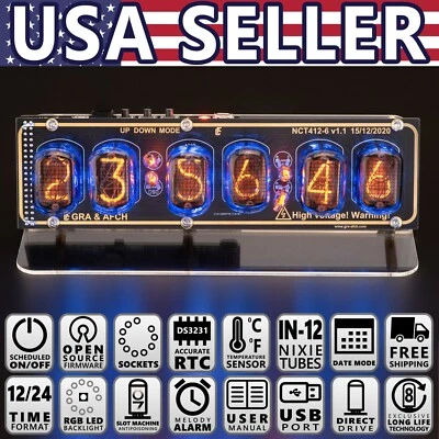 IN-12 Nixie Tubes Clock on Acrylic Stand with Sockets 12/24 UPS FREE Shipping - Image 1 of 4
