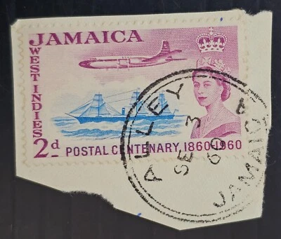 Jamaica 1960 sello 2D en pieza CD Callejón Foto 1 de 2