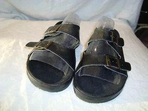 ComfortView Black Adjustable Double Strap Slides Sandals Shoes 9W MN - Picture 1 of 4