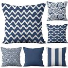 Blue Linen Throw Pillow Covers for For sofa Set of 6 45cm Square Cushion Cover