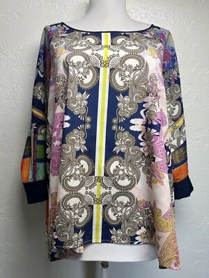 Top túnica Clover Canyon cuello redondo talla S M manga Dolman calce cuadrado colorido floral Foto 1 de 4