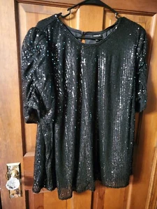 Torrid Pailletten Top Bluse Damen Gr. 2 Schwarz Raupenärmel Neu - Bild 1 von 6