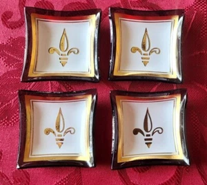Card Mates Smoke Glass & Gold Leaf Petite Trays Set Of 4 Butter pat Vintage - Picture 1 of 6