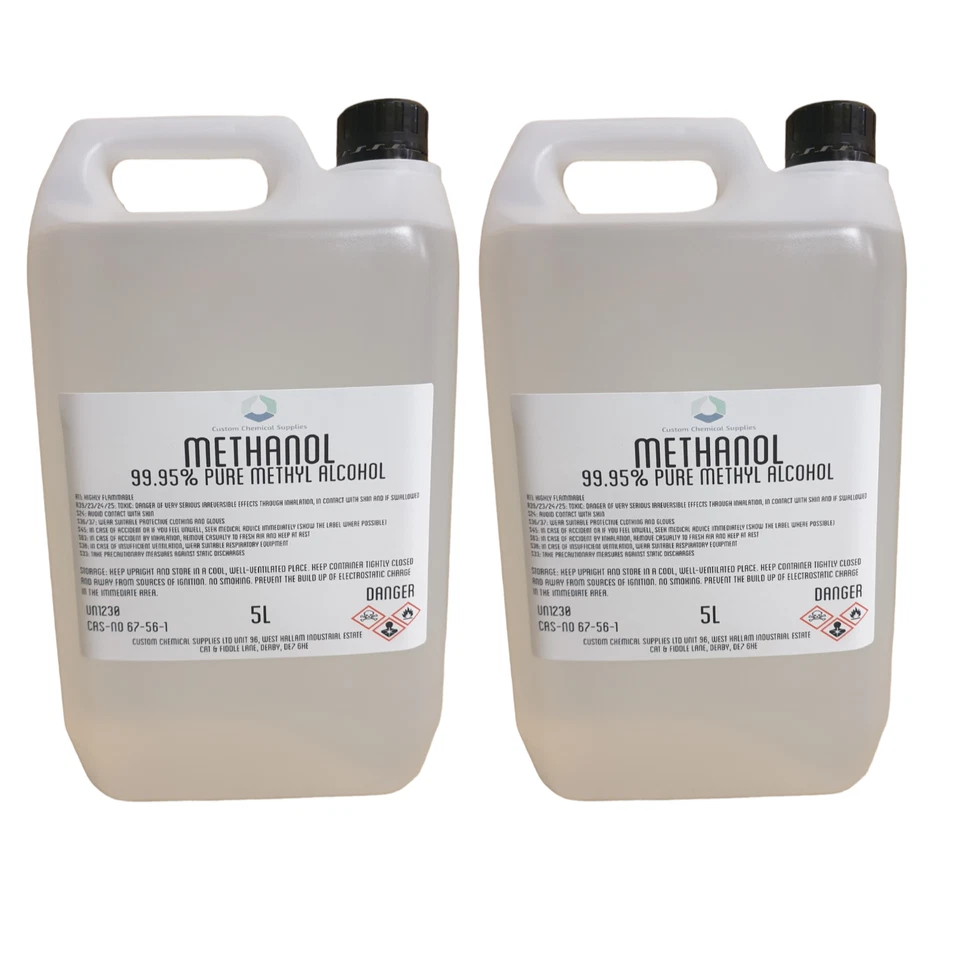 CUSTOM CHEMICAL SUPPLIES METHANOL 99.9% 10L - 2 x 5 LITRES - METHYL ALCOHOL/ METHANOL FUEL