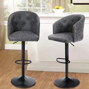 Set of 2 Adjustable Modern Swivel Bar Stools Dining Chair Counter Height Gray - Picture 1 of 11