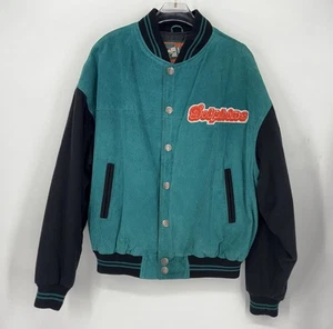 Vintage Miami Dolphin G3 Carl Banks Druckknopfverschluss Wildleder & Strickarme Herren Größe XL - Bild 1 von 12