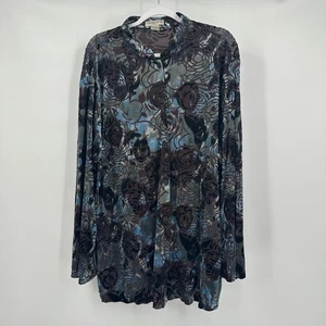 Womens Burnout Velvet Top Size 2X Moody Whimsigoth Artwear Statement Floral - Picture 1 of 7