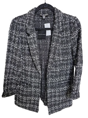 Chaqueta Blazer Saks Fifth Avenue Negra Blanca a Cuadros Macey Tweed Para Mujer M Academia  Foto 1 de 4