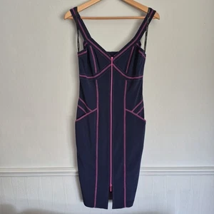 Vestido ajustado midi con cremallera Joseph Ribkoff, talla 6, azul marino/rosa - Imagen 1 de 19