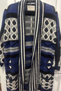 LUCKY BRAND Strickjacke L Southwestern Tribal vorne offen Staubtuch Baumwollmischung blau - Bild 1 von 11