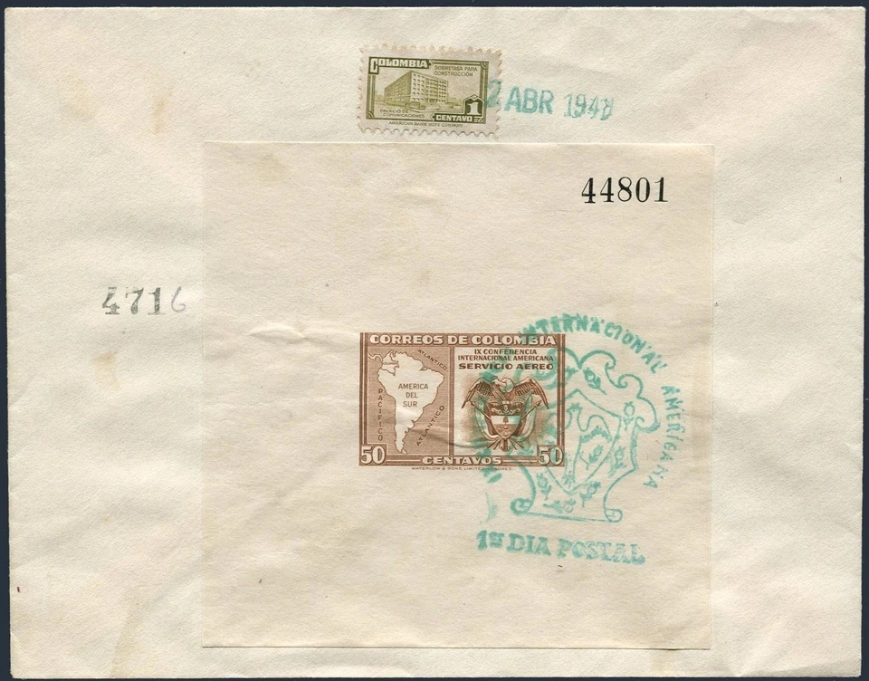 Colombia C150 FDC. 9th Pan-American Conference, Bogota, 1946. Map, Arms. - Image 1 of 1