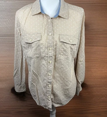 St John's Bay Petite Large Women's Beige Button Down Shirt - Image 1 of 4