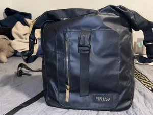 NWOT Versace Parfums Black Nylon Backpack Gold Straps Gym Book School - Picture 1 of 16